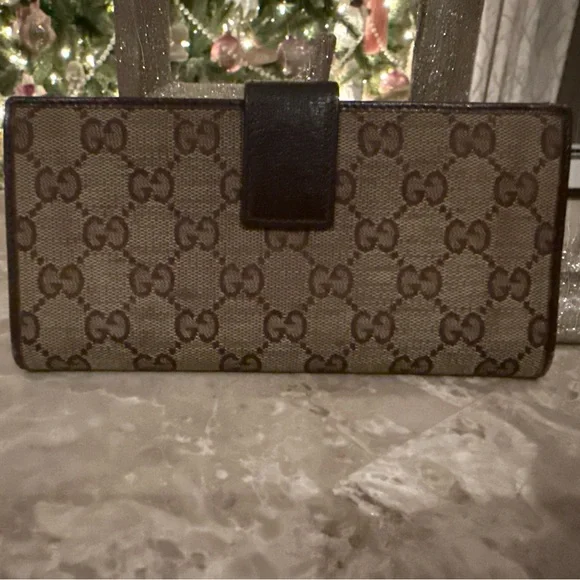 💚❤️GUC❤️💚 Gucci Fold Wallet Sherry Line Long Wallet GG Brown Canvas with leather - Picture 3 of 12
